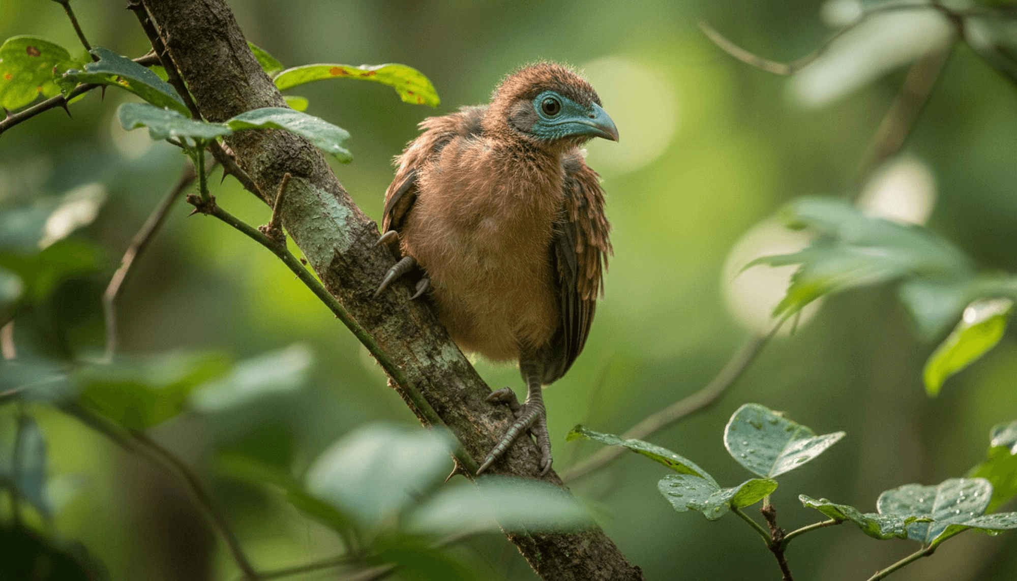 Exotic bird perched on tree branch